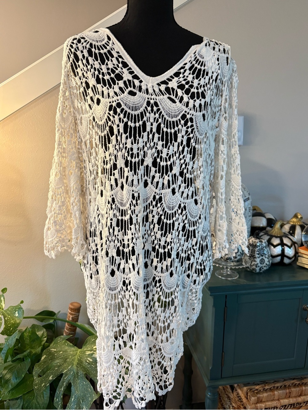 Surf Gypsy White Crochet Off-the-Shoulder Sweater